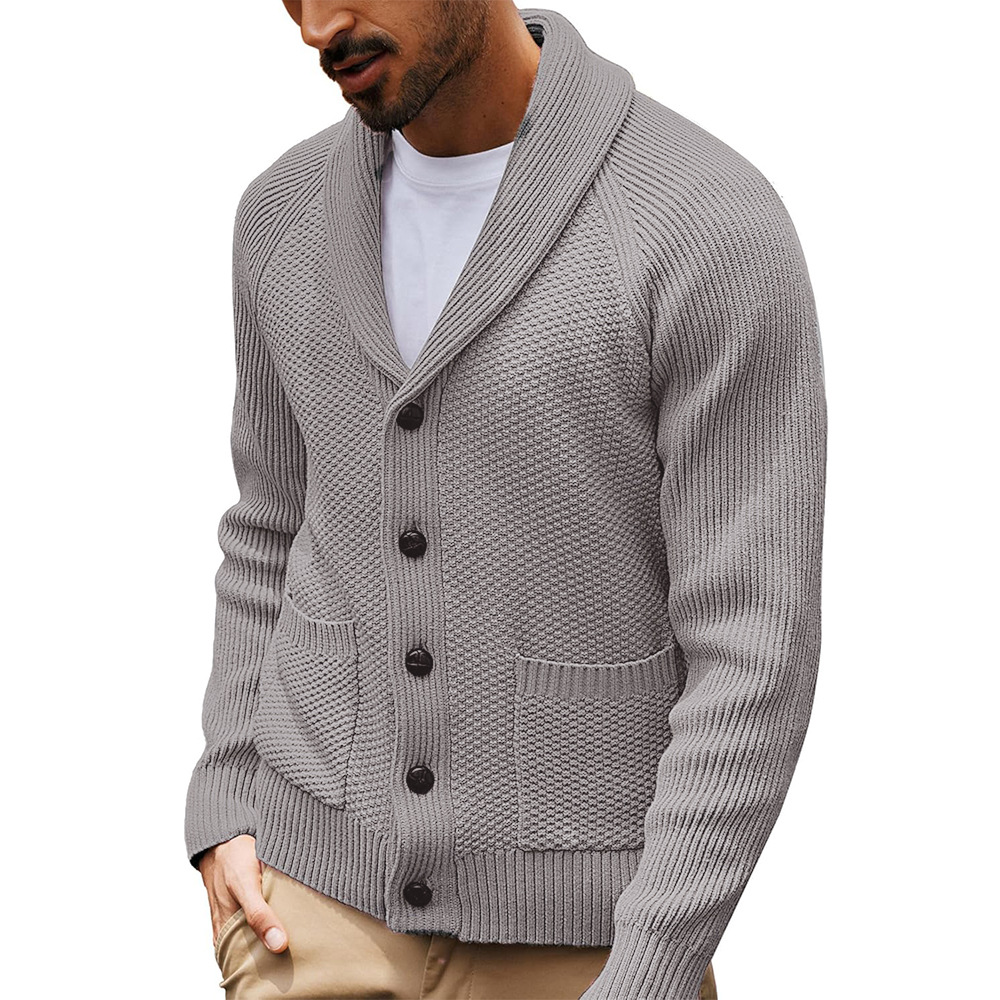 Léandre | Gilet Homme Col Châle Ouvert en Maille Douce à Poches à Rabat - Gris clair