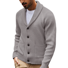 Léandre | Gilet Homme Col Châle Ouvert en Maille Douce à Poches à Rabat - Gris clair