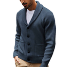 Léandre | Gilet Homme Col Châle Ouvert en Maille Douce à Poches à Rabat - Bleu