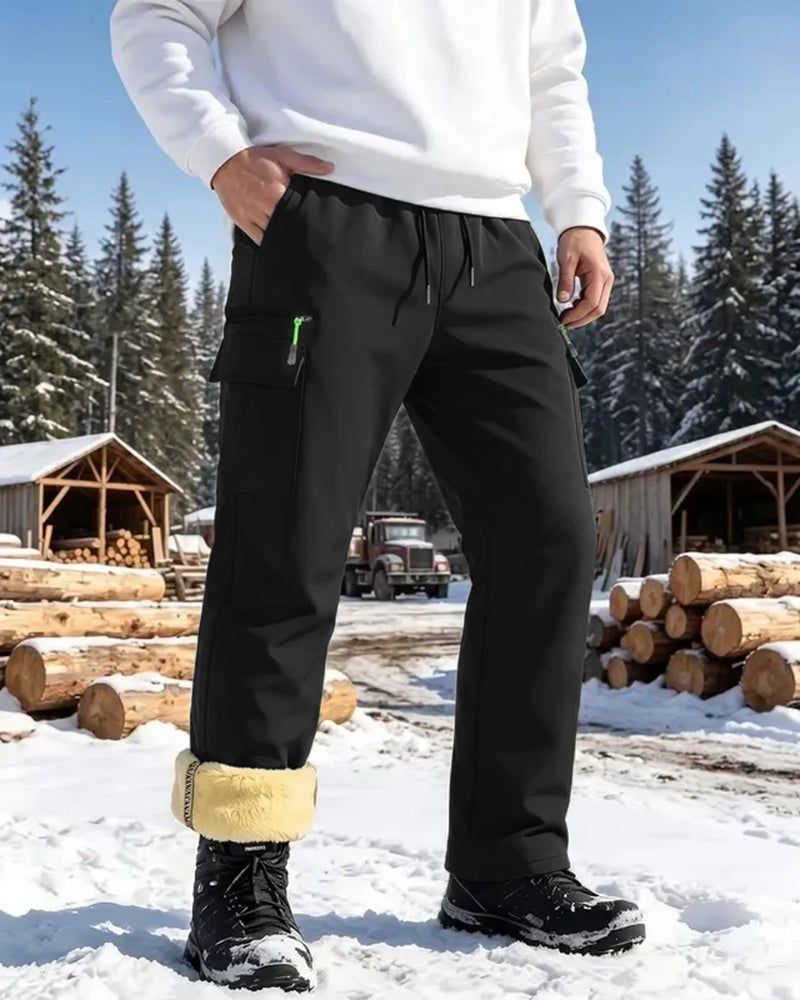 Léon | Pantalon Cargo Homme Doublure Chaude Effet Sherpa - Noir