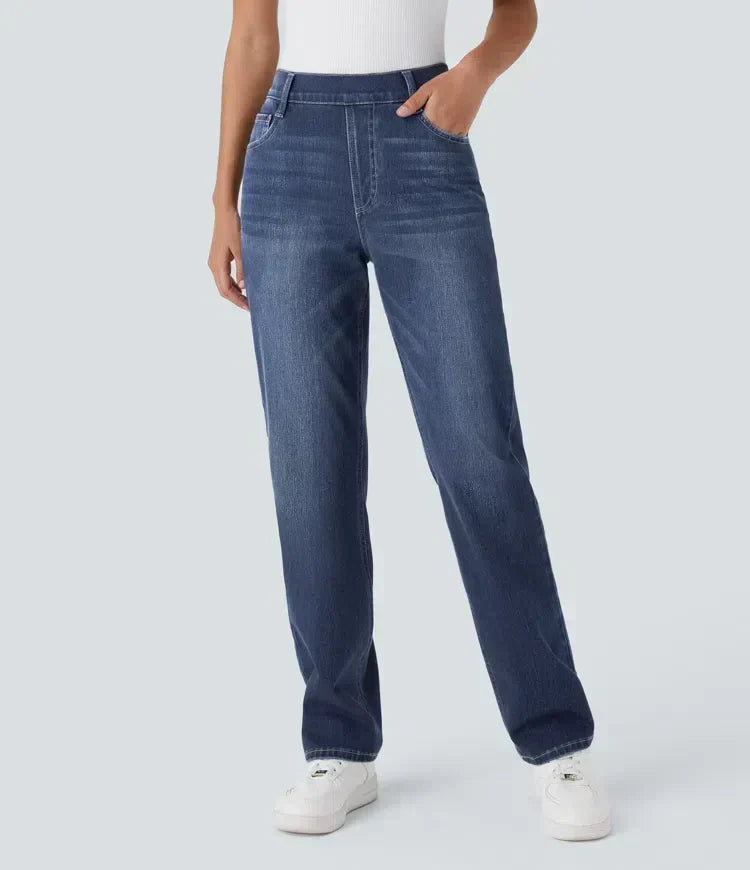 Léonie | Pantalon Femme en Denim Foncé Taille Haute pour l'Hiver - vue 1