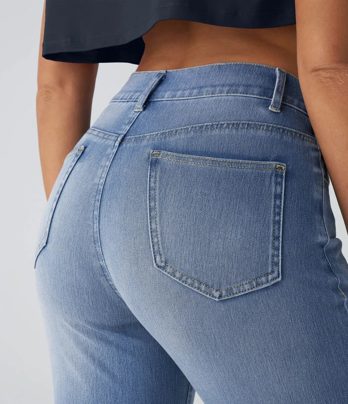 Léonie | Pantalon Femme en Denim Foncé Taille Haute pour l'Hiver - vue 10
