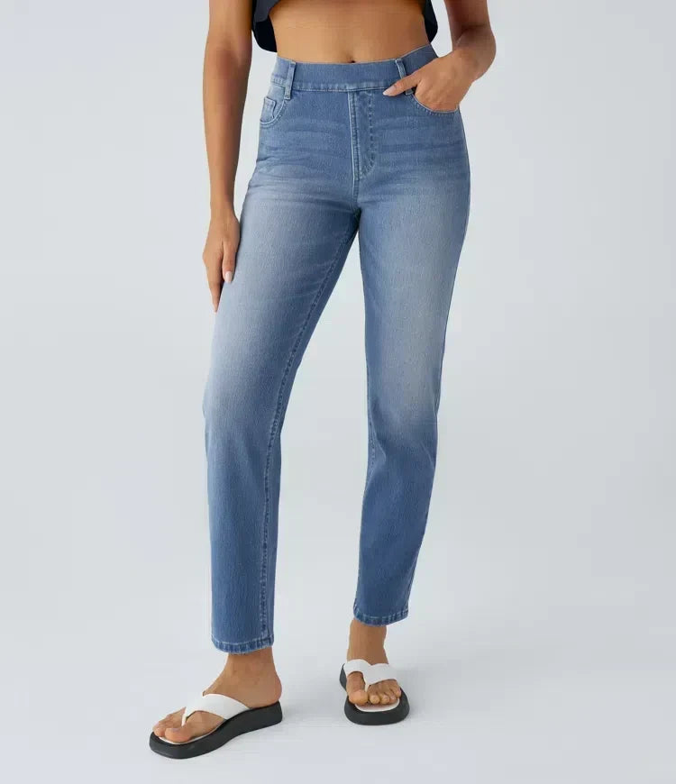 Léonie | Pantalon Femme en Denim Foncé Taille Haute pour l'Hiver - vue 8