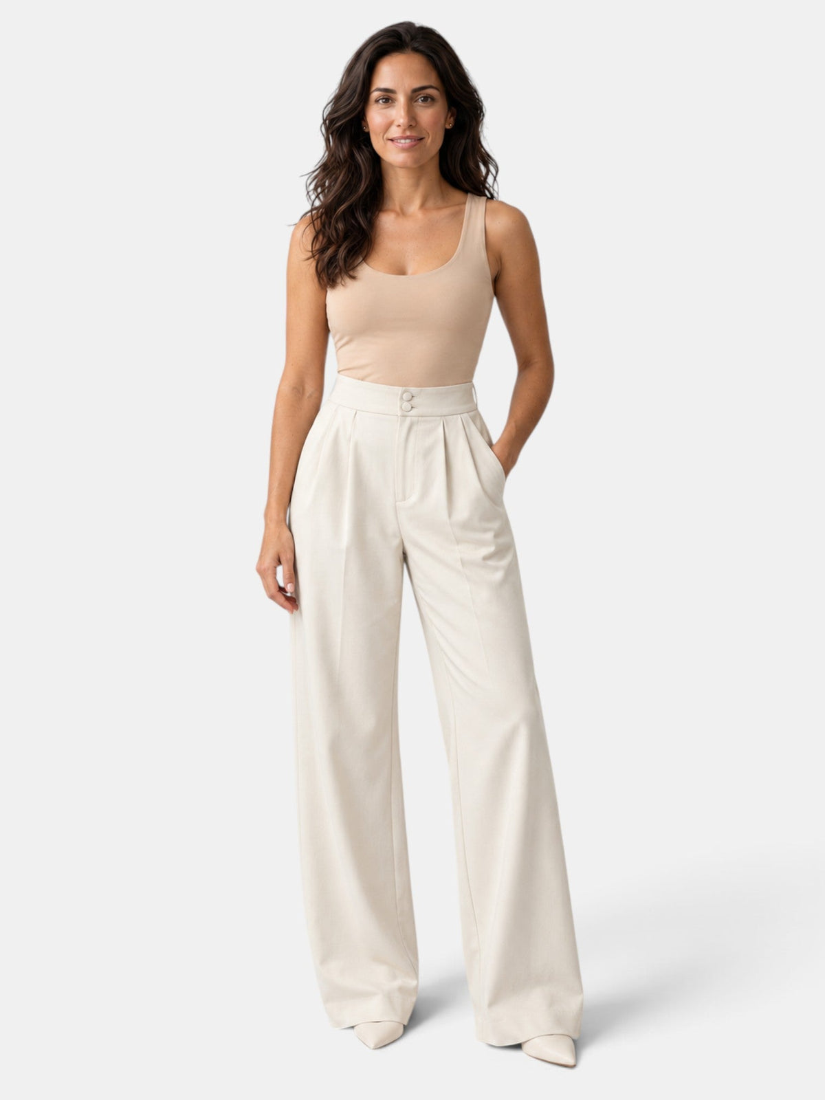 Liliane | Pantalon Femme Jambe Large à Taille Élastique Confortable - Beige