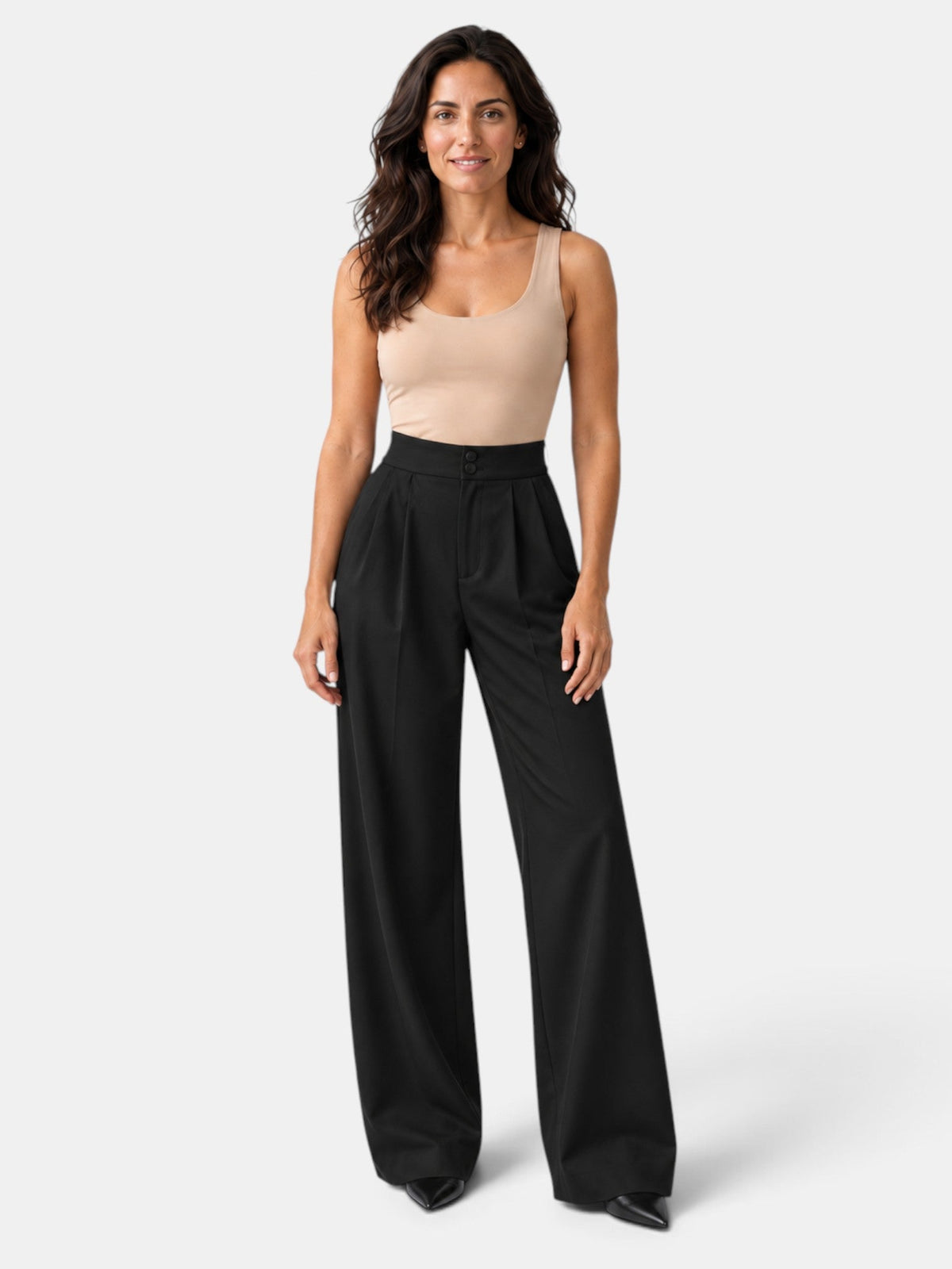 Liliane | Pantalon Femme Jambe Large à Taille Élastique Confortable - Noir