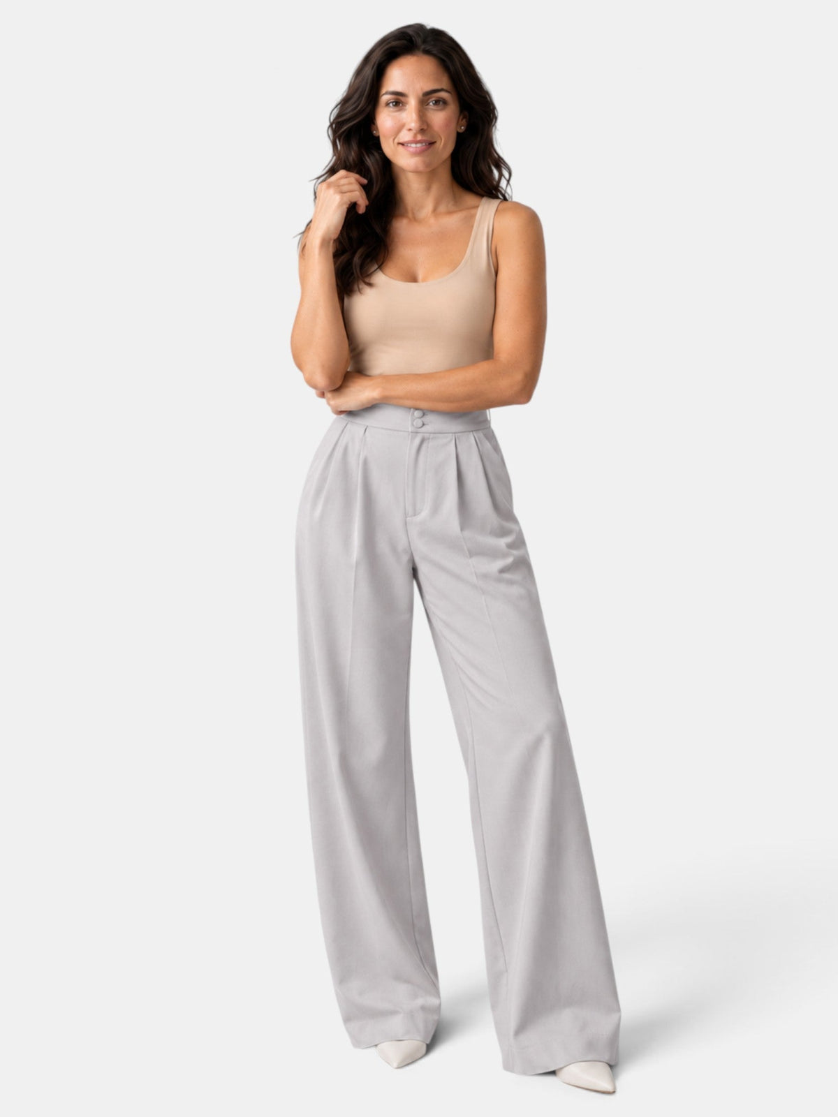 Liliane | Pantalon Femme Jambe Large à Taille Élastique Confortable - Gris