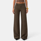 Lison | Pantalon Habillé Femme Large à Taille Haute et Double Bouton - Café