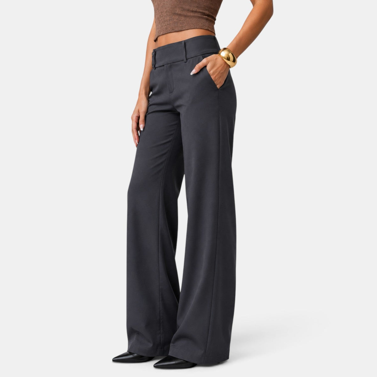 Lison | Pantalon Habillé Femme Large à Taille Haute et Double Bouton - vue 5