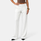 Lison | Pantalon Habillé Femme Large à Taille Haute et Double Bouton - Blanc