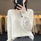 Lorraine | Pull Col V Femme Toucher Laine en Maille Douce Coupe Ample - Blanc