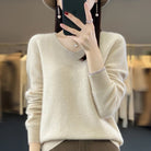 Lorraine | Pull Col V Femme Toucher Laine en Maille Douce Coupe Ample - Beige