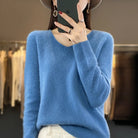 Lorraine | Pull Col V Femme Toucher Laine en Maille Douce Coupe Ample - Bleu clair