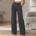 Louisa | Pantalon Large Plissé Femme Taille Haute avec Bouton - Gris