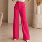 Louisa | Pantalon Large Plissé Femme Taille Haute avec Bouton - Rose
