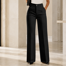 Louisa | Pantalon Large Plissé Femme Taille Haute avec Bouton - Noir