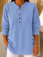 Lucette | Pull Côtelé Femme Manches Longues à Boutons Décoratifs - Bleu ciel