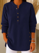 Lucette | Pull Côtelé Femme Manches Longues à Boutons Décoratifs - Bleu marine
