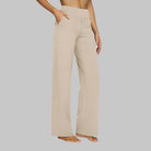 Lucienne | Pantalon Femme Extensible Taille Haute à Poches, Jambe Large - Crème