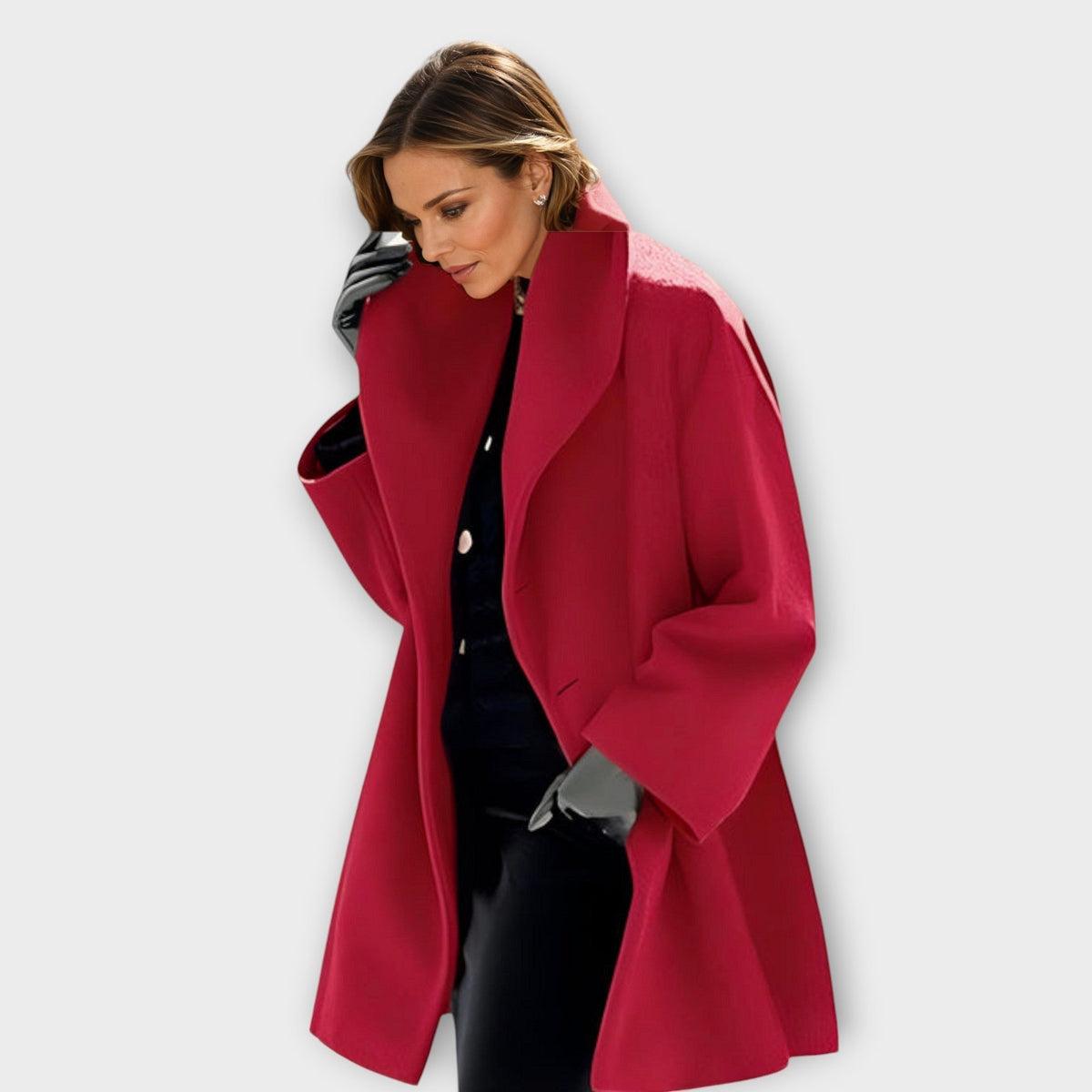 Lucile | Veste Femme Toucher Laine à Col Châle, Coupe Ajustée Coupe-Vent - Rouge
