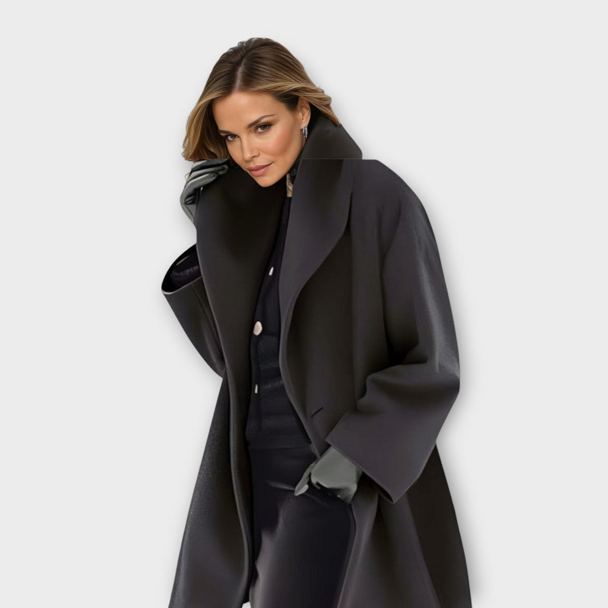 Lucile | Veste Femme Toucher Laine à Col Châle, Coupe Ajustée Coupe-Vent - Noir