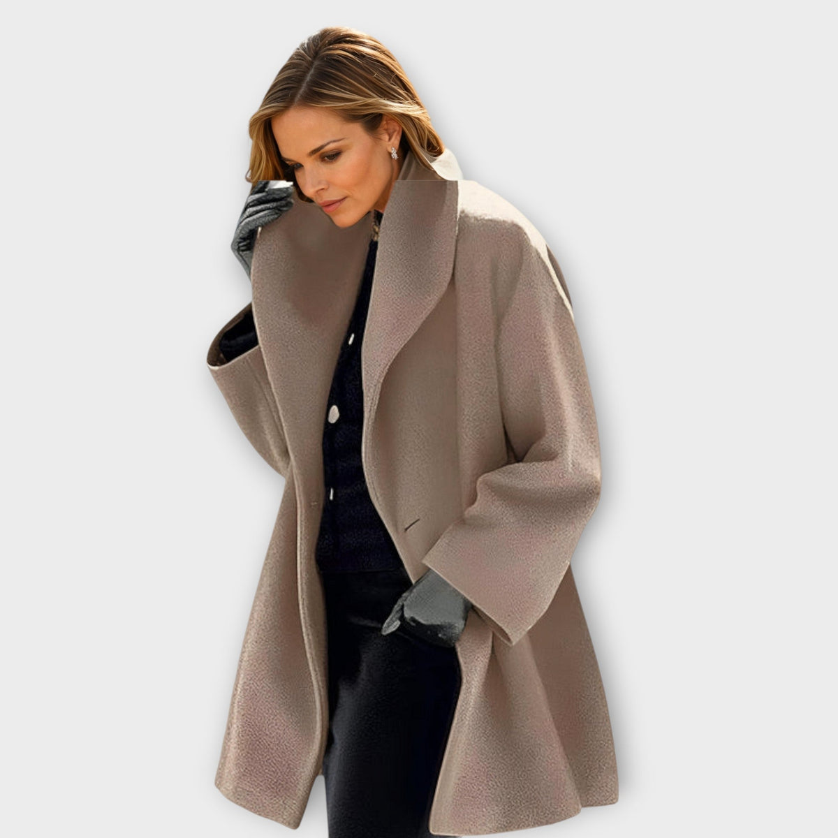 Lucile | Veste Femme Toucher Laine à Col Châle, Coupe Ajustée Coupe-Vent - Kaki