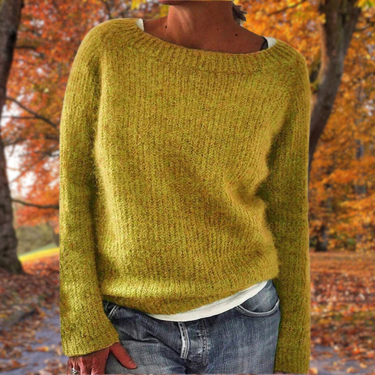 Lydie | Pull Femme Col Rond en Maille Douce Toucher Laine - Moutarde