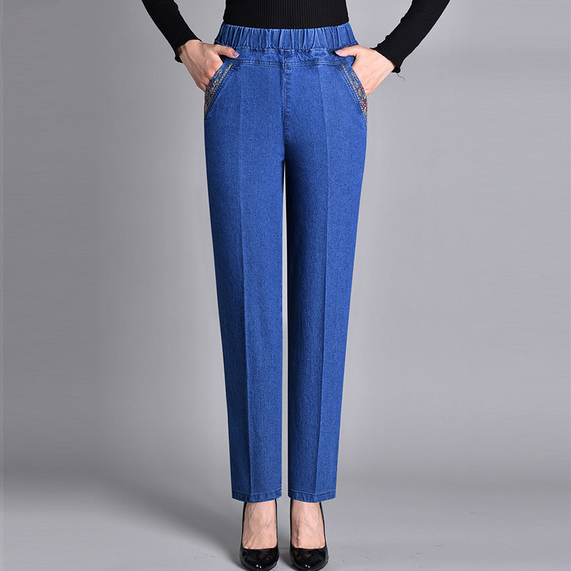 Madeleine | Jean Droit Stretch Femme Taille Élastique, Option Doublure Chaude - Bleu clair – classique