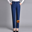 Madeleine | Jean Droit Stretch Femme Taille Élastique, Option Doublure Chaude - Bleu foncé – doublé hiver