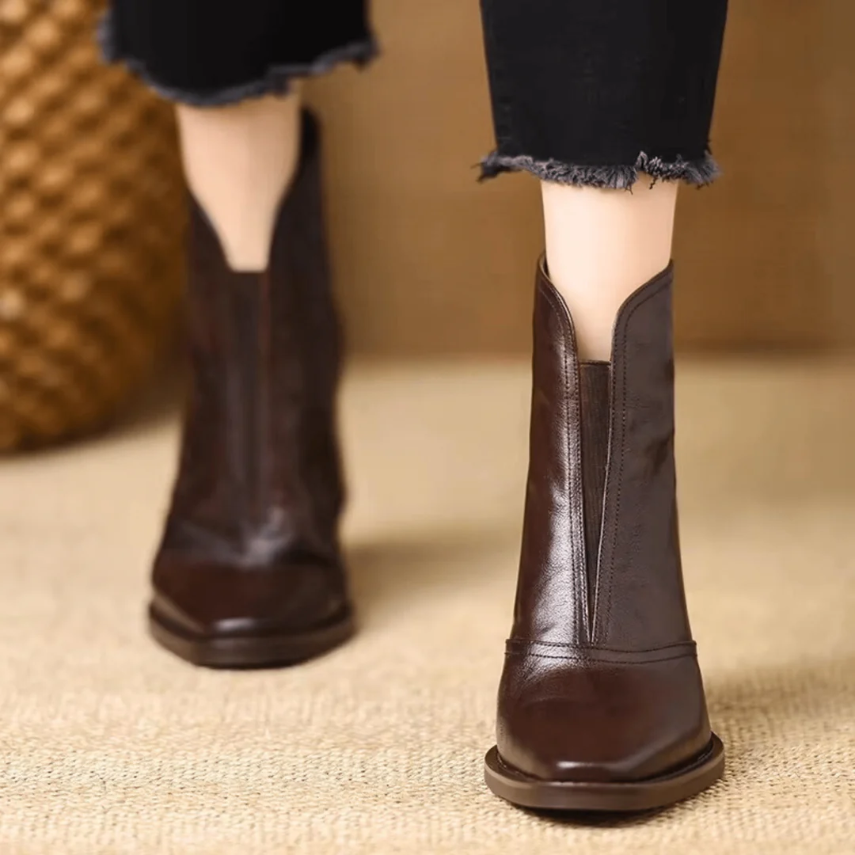 Maëlle | Bottines Femme Effet Cuir à Encolure en V et Talon Large Empilé - vue 3