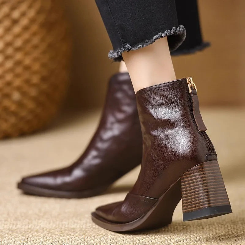 Maëlle | Bottines Femme Effet Cuir à Encolure en V et Talon Large Empilé - vue 4