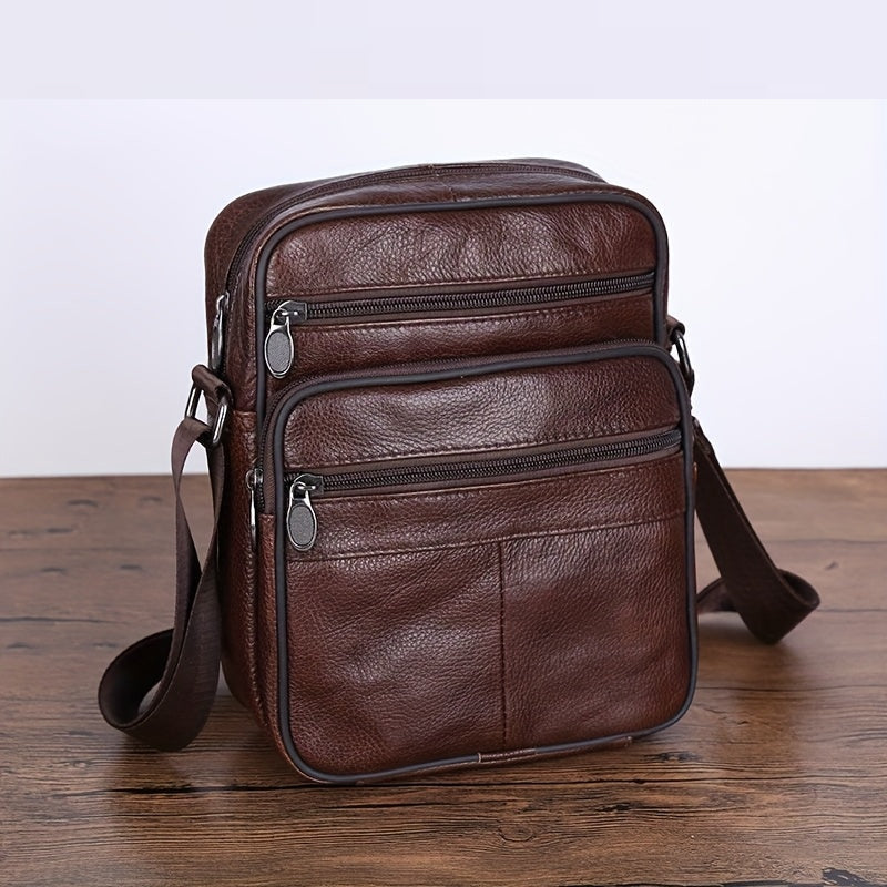 Marcel | Sacoche Bandoulière Homme Effet Cuir Grainé Multi-Poches - Café