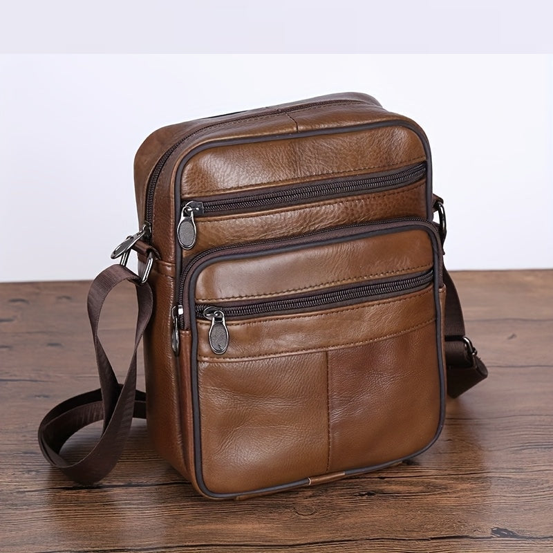 Marcel | Sacoche Bandoulière Homme Effet Cuir Grainé Multi-Poches - Cognac