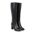 Marceline | Bottes Hautes Femme Effet Cuir à Talon Large et Zip Latéral - Noir