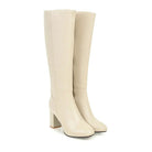 Marceline | Bottes Hautes Femme Effet Cuir à Talon Large et Zip Latéral - Beige