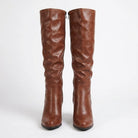 Marguerite | Bottes Hautes Femme Effet Cuir Marron à Talon Large - vue 4