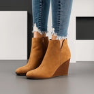 Marianne | Bottines Compensées Femme Aspect Daim à Découpe Latérale - Kaki