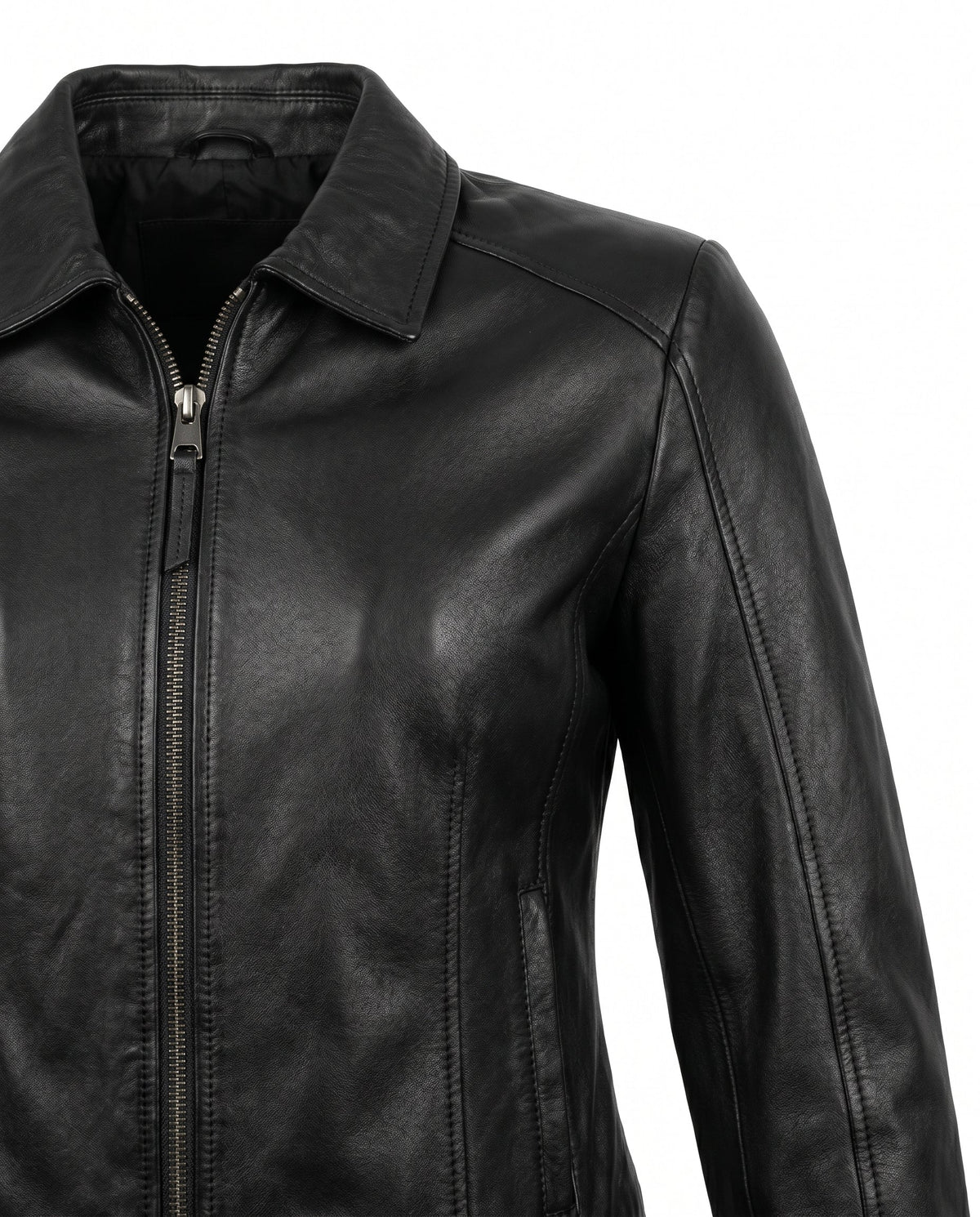 Mariette | Veste Effet Cuir Femme Coupe Ajustée à Col Montant et Zip - vue 10