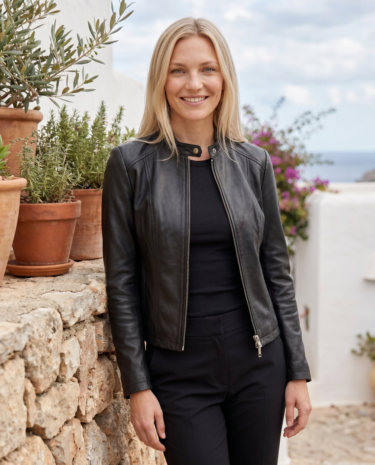 Mariette | Veste Effet Cuir Femme Coupe Ajustée à Col Montant et Zip - vue 5