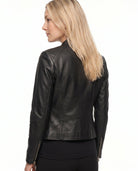 Mariette | Veste Effet Cuir Femme Coupe Ajustée à Col Montant et Zip - vue 8