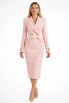 Marion | Robe Blazer Midi Femme Cintrée à Double Boutonnage Doré - Rose