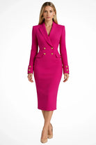 Marion | Robe Blazer Midi Femme Cintrée à Double Boutonnage Doré - vue 5