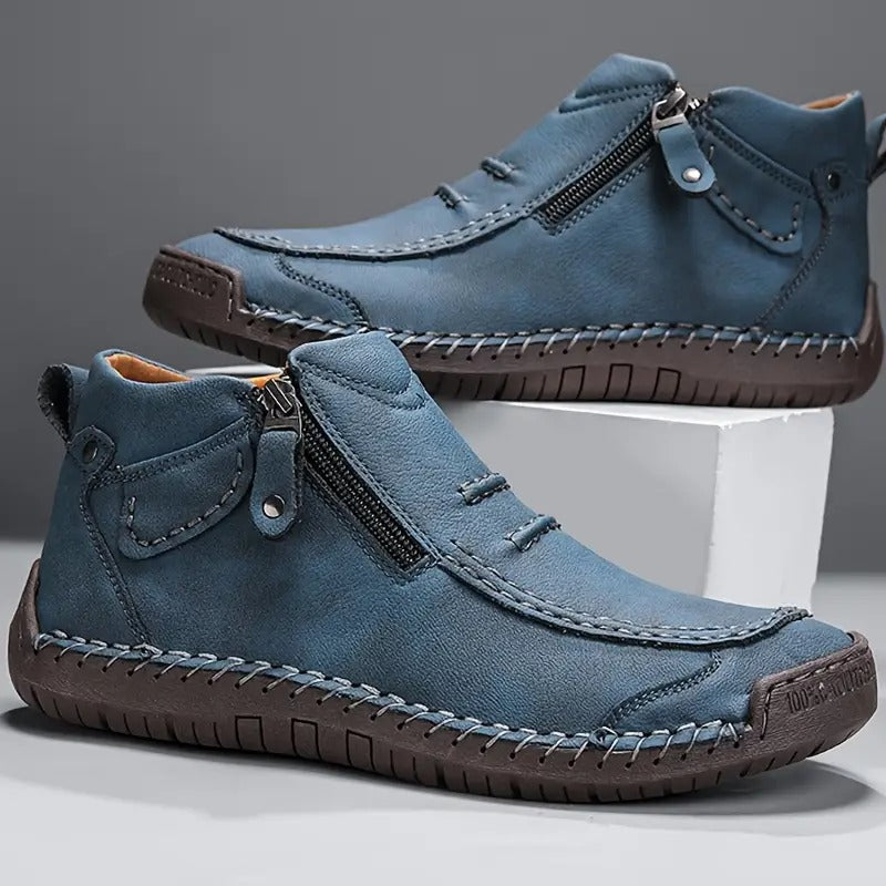 Marius | Bottines Homme Effet Cuir à Zip Latéral et Col Rembourré - Bleu