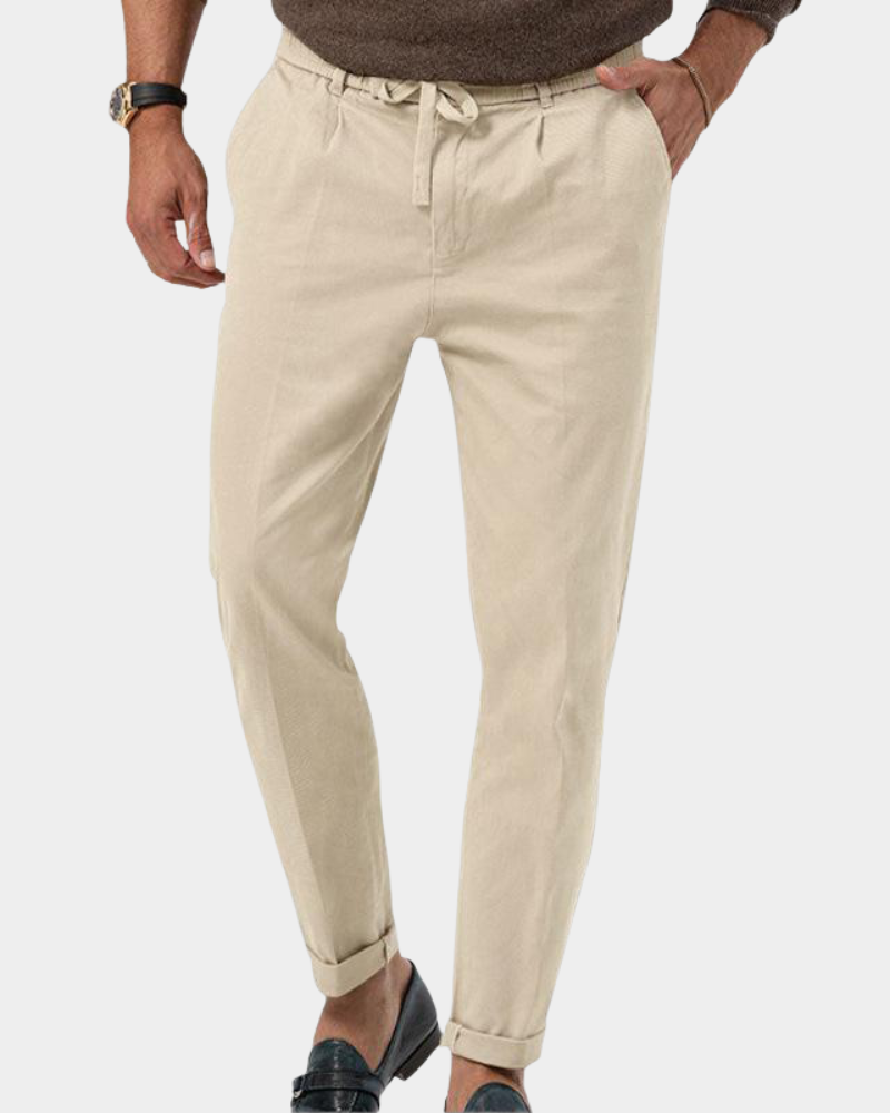 Mathurin | Pantalon Homme à Pinces Coupe Slim et Taille Cordon - Beige