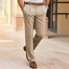 Matthieu | Pantalon Homme à Pinces Jambe Droite et Passants de Ceinture - Beige