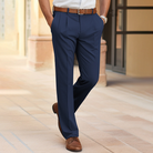 Matthieu | Pantalon Homme à Pinces Jambe Droite et Passants de Ceinture - Bleu marine