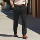 Matthieu | Pantalon Homme à Pinces Jambe Droite et Passants de Ceinture - Noir