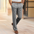 Matthieu | Pantalon Homme à Pinces Jambe Droite et Passants de Ceinture - Gris
