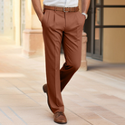 Matthieu | Pantalon Homme à Pinces Jambe Droite et Passants de Ceinture - Cognac