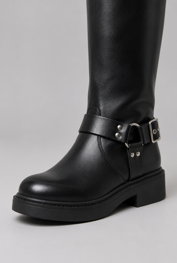Maud | Bottes Biker Hautes Femme Effet Cuir à Sangle et Boucle - vue 10