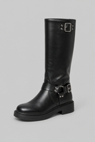 Maud | Bottes Biker Hautes Femme Effet Cuir à Sangle et Boucle - Noir